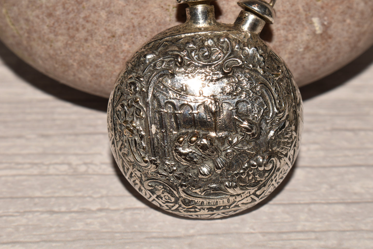 Antique Scent Bottle - Beautiful Double Stoppered Love Birds Scene Perfume Bottle