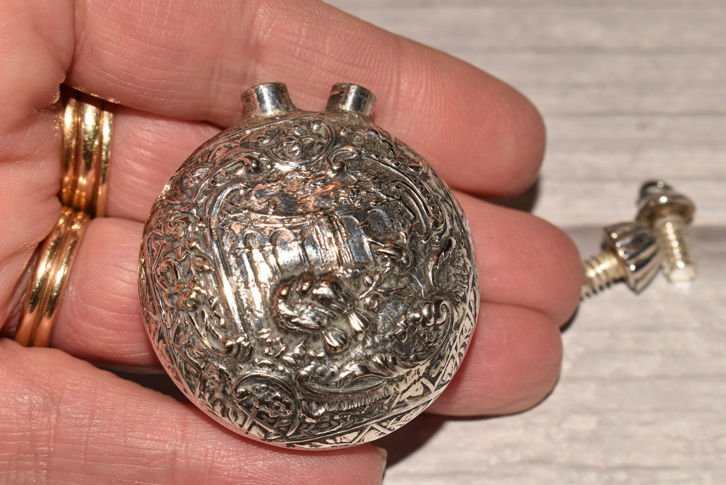Antique Scent Bottle - Beautiful Double Stoppered Love Birds Scene Perfume Bottle