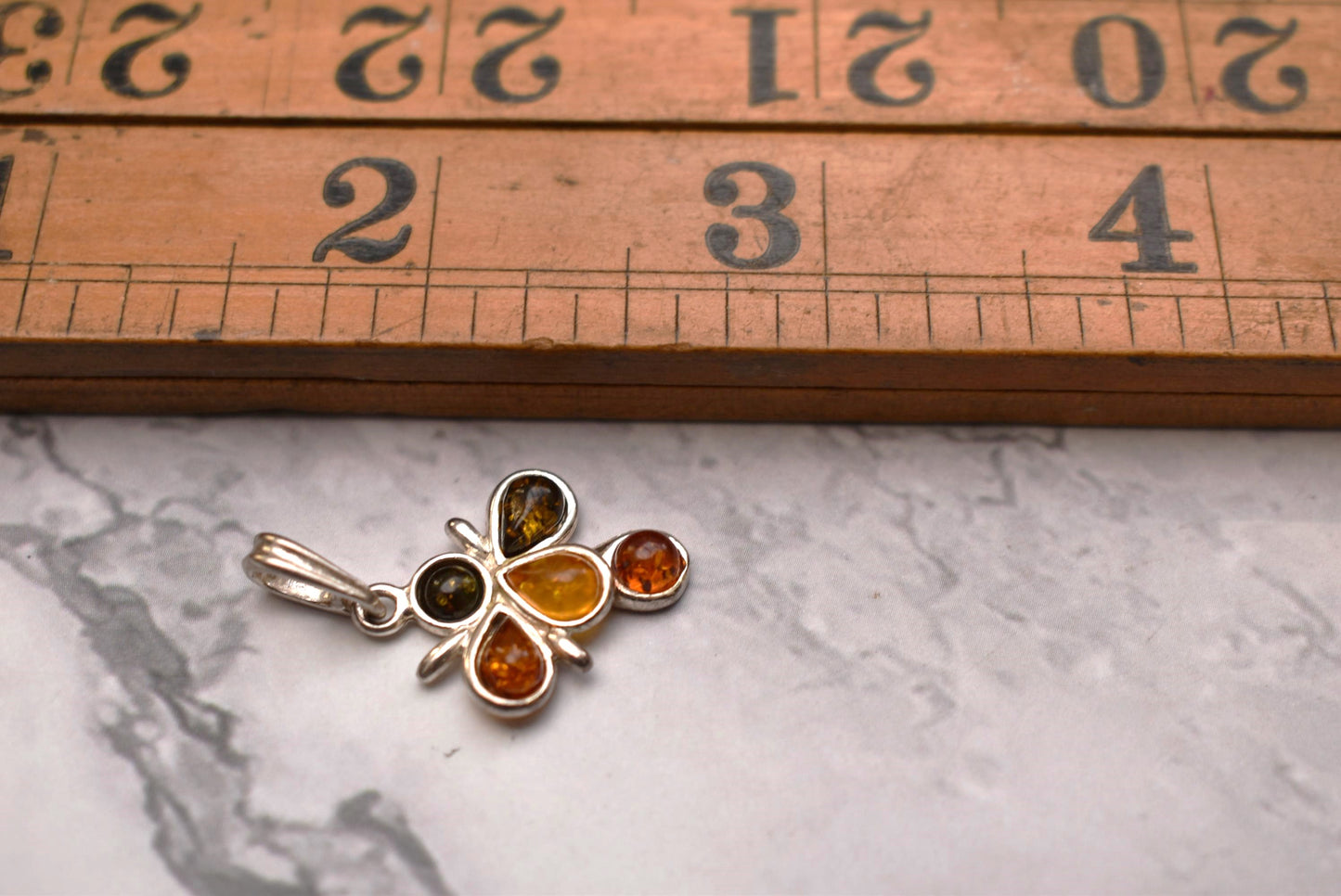 Silver Amber Pendant - Beautiful Multi Colour Stone Abstract