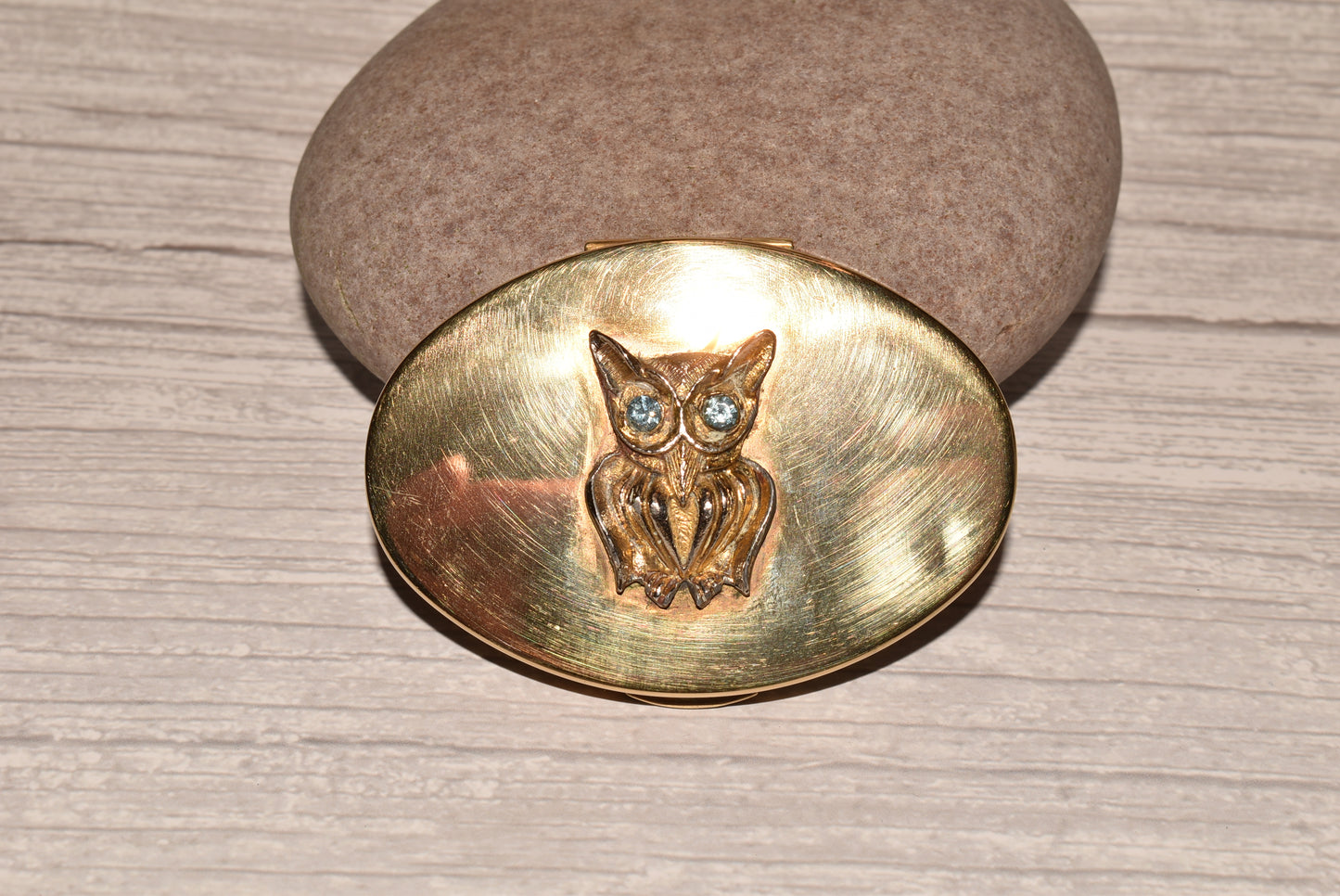 Antique Owl Compact - Gorgeous Mid Century Accessory Cute Owl with Sparkly Eyes