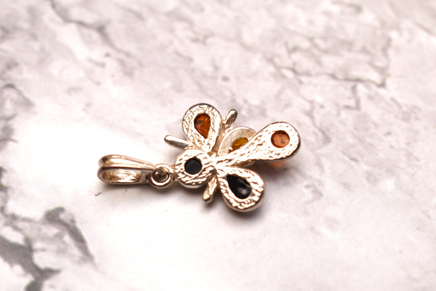 Silver Amber Pendant - Beautiful Multi Colour Stone Abstract