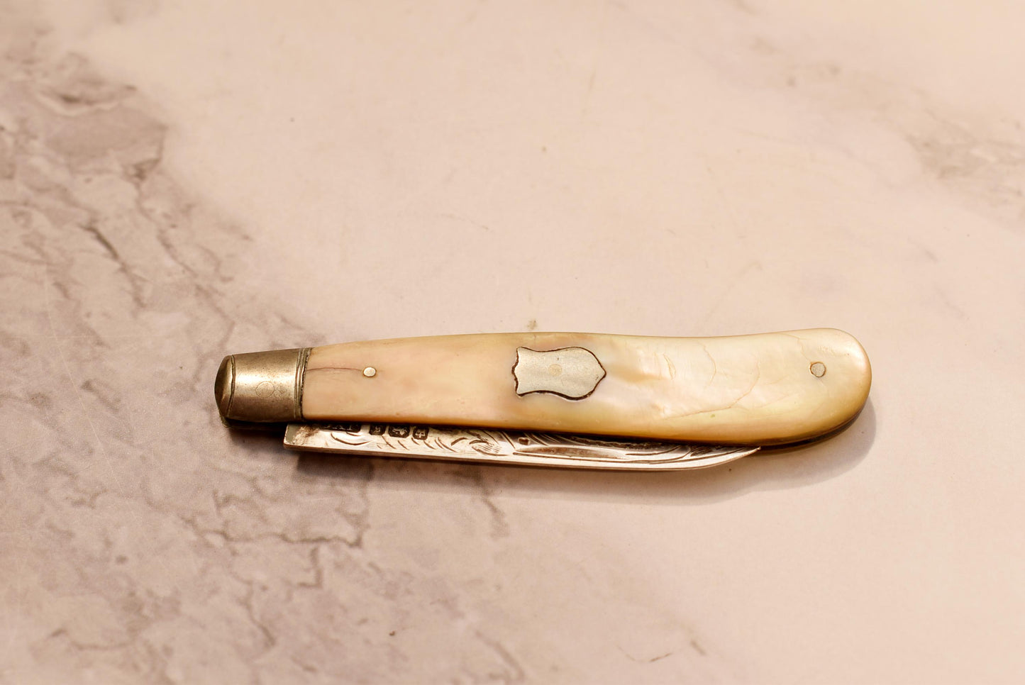 Edwardian Silver Fruit Parer - Gorgeous 1910 John Yeomans Cowlishaw Silver and Mother of Pearl Engraved