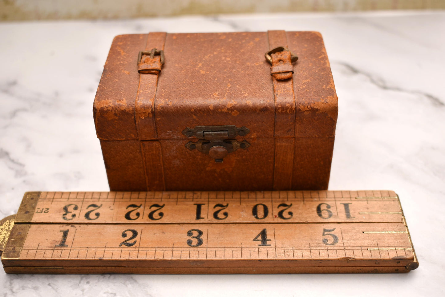 Antique Doll's Steamer Trunk - Wonderful Victorian Leatherbound with Buckles