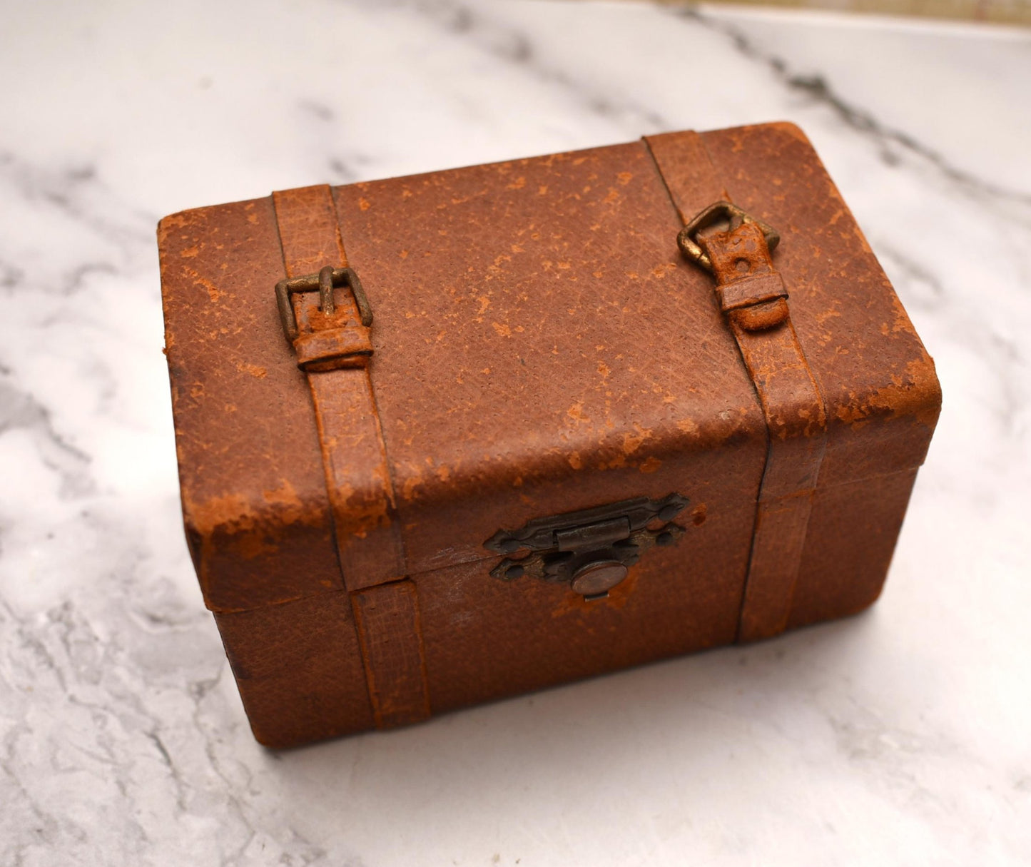 Antique Doll's Steamer Trunk - Wonderful Victorian Leatherbound with Buckles