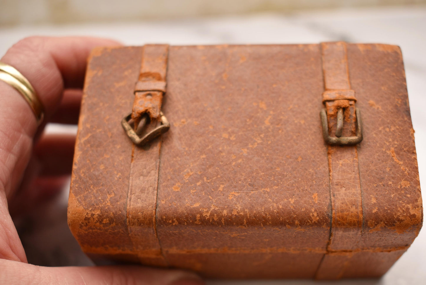 Antique Doll's Steamer Trunk - Wonderful Victorian Leatherbound with Buckles