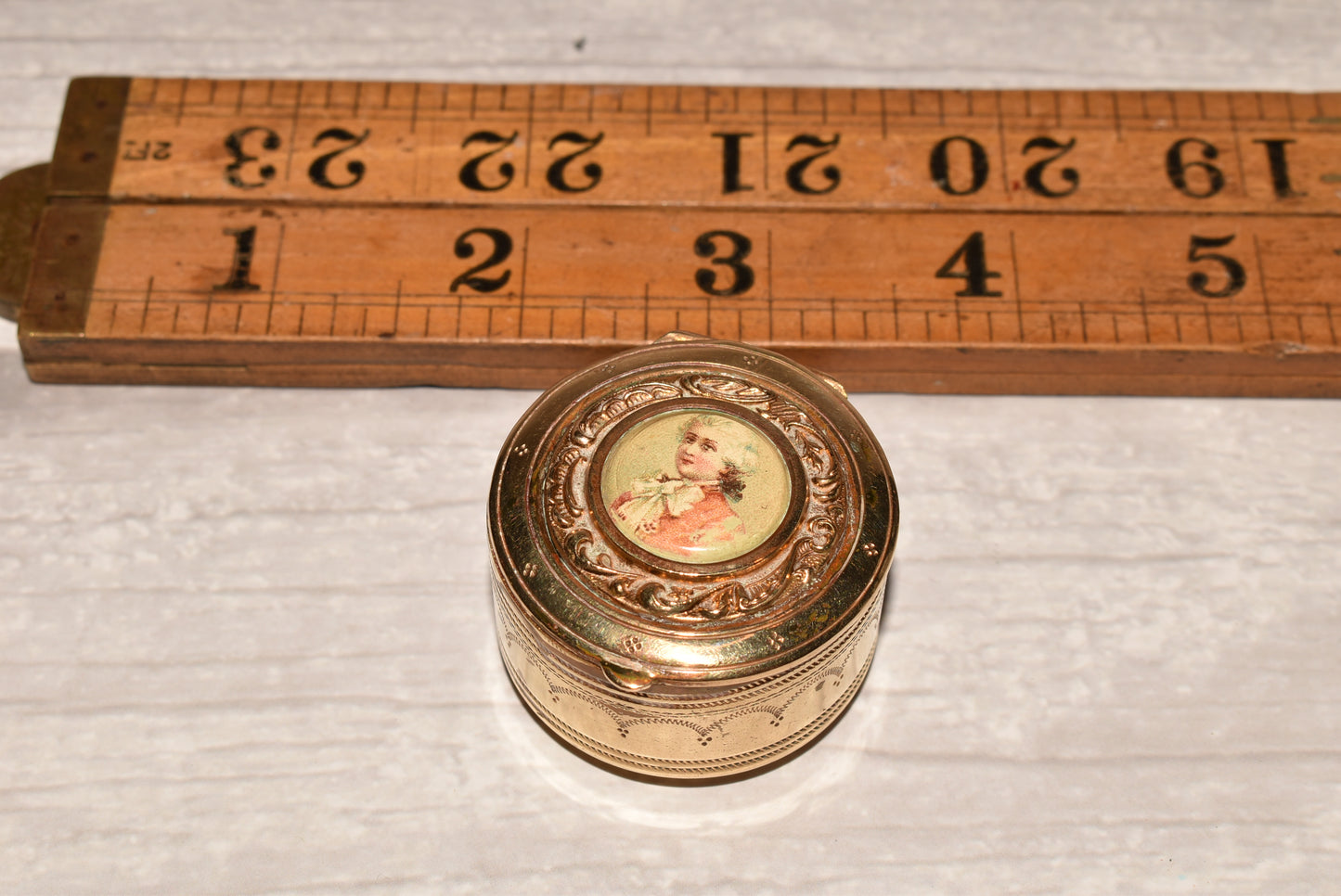 Victorian Patch Box - Gorgeous Antique Gilt Box with Portrait