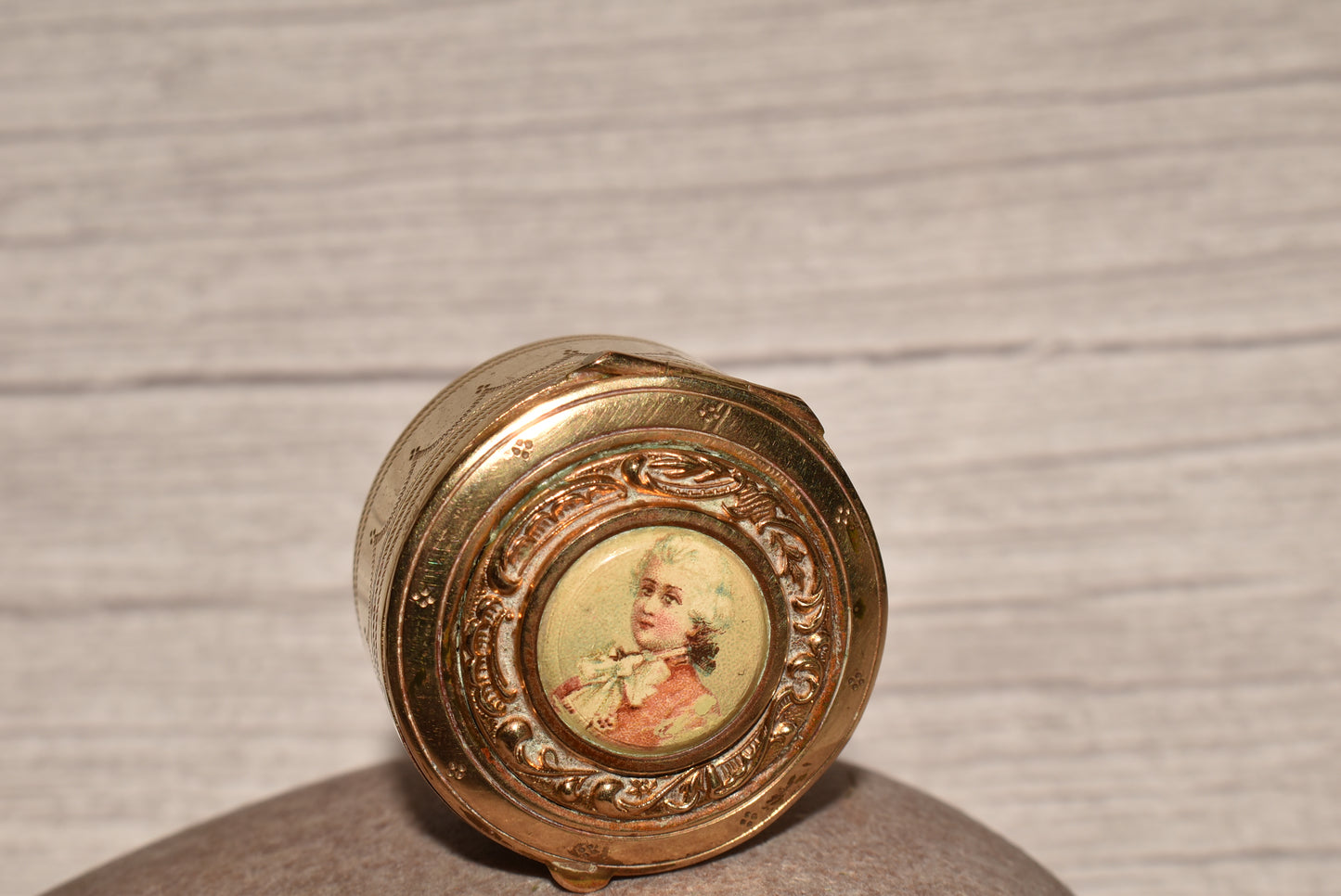 Victorian Patch Box - Gorgeous Antique Gilt Box with Portrait