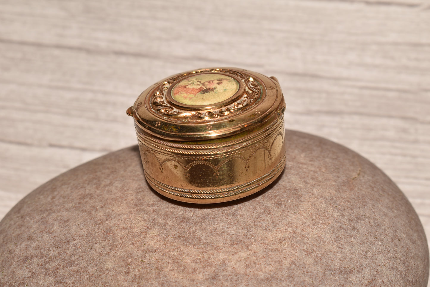 Victorian Patch Box - Gorgeous Antique Gilt Box with Portrait