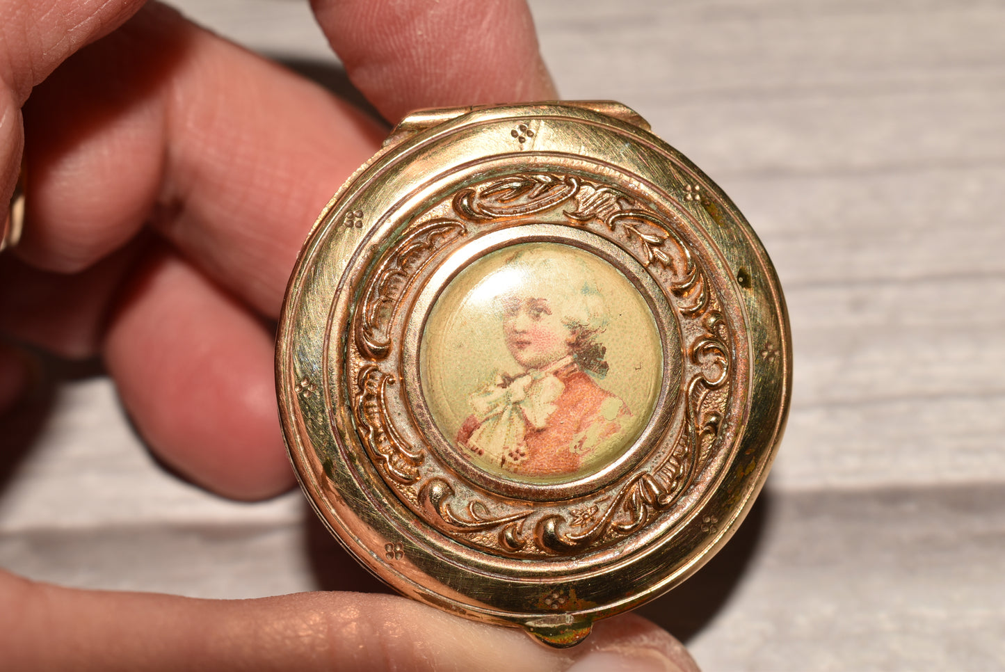 Victorian Patch Box - Gorgeous Antique Gilt Box with Portrait