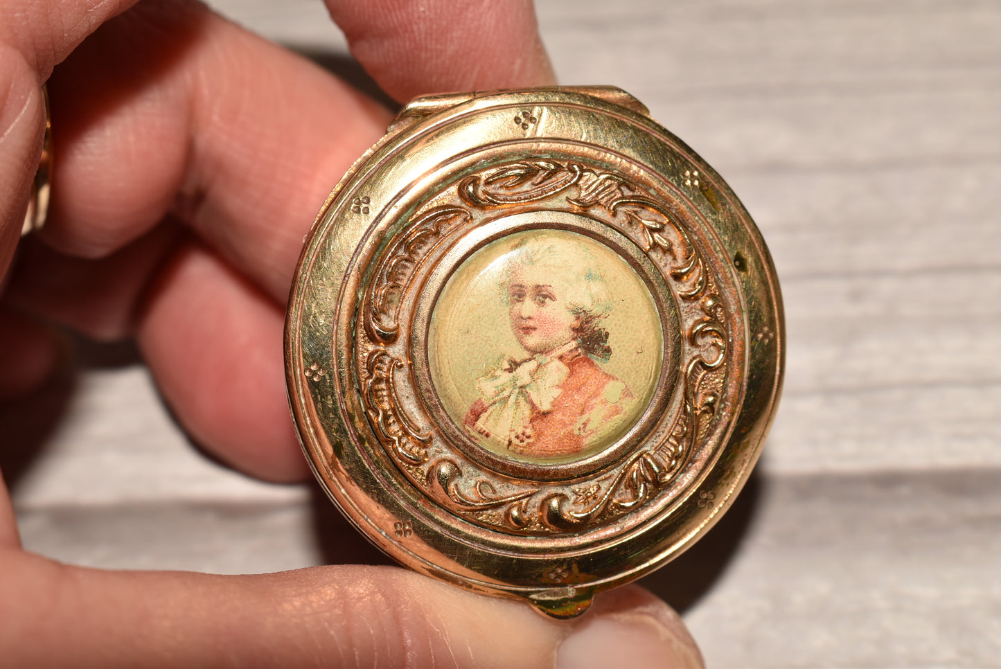 Victorian Patch Box - Gorgeous Antique Gilt Box with Portrait