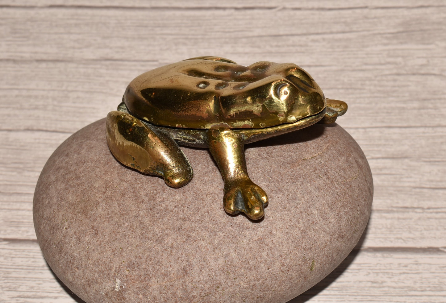 Vintage Brass Frog Box - Gorgeous Cast Brass Secret Box for Matches etc.