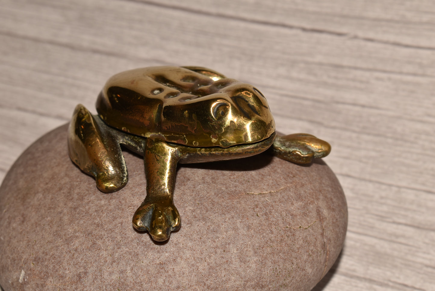 Vintage Brass Frog Box - Gorgeous Cast Brass Secret Box for Matches etc.