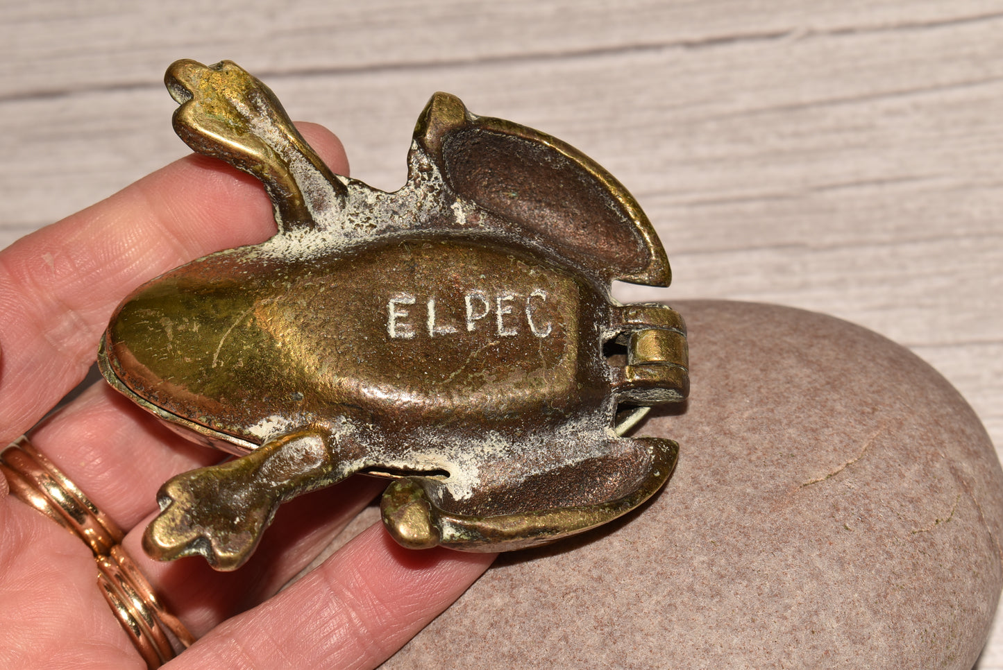 Vintage Brass Frog Box - Gorgeous Cast Brass Secret Box for Matches etc.