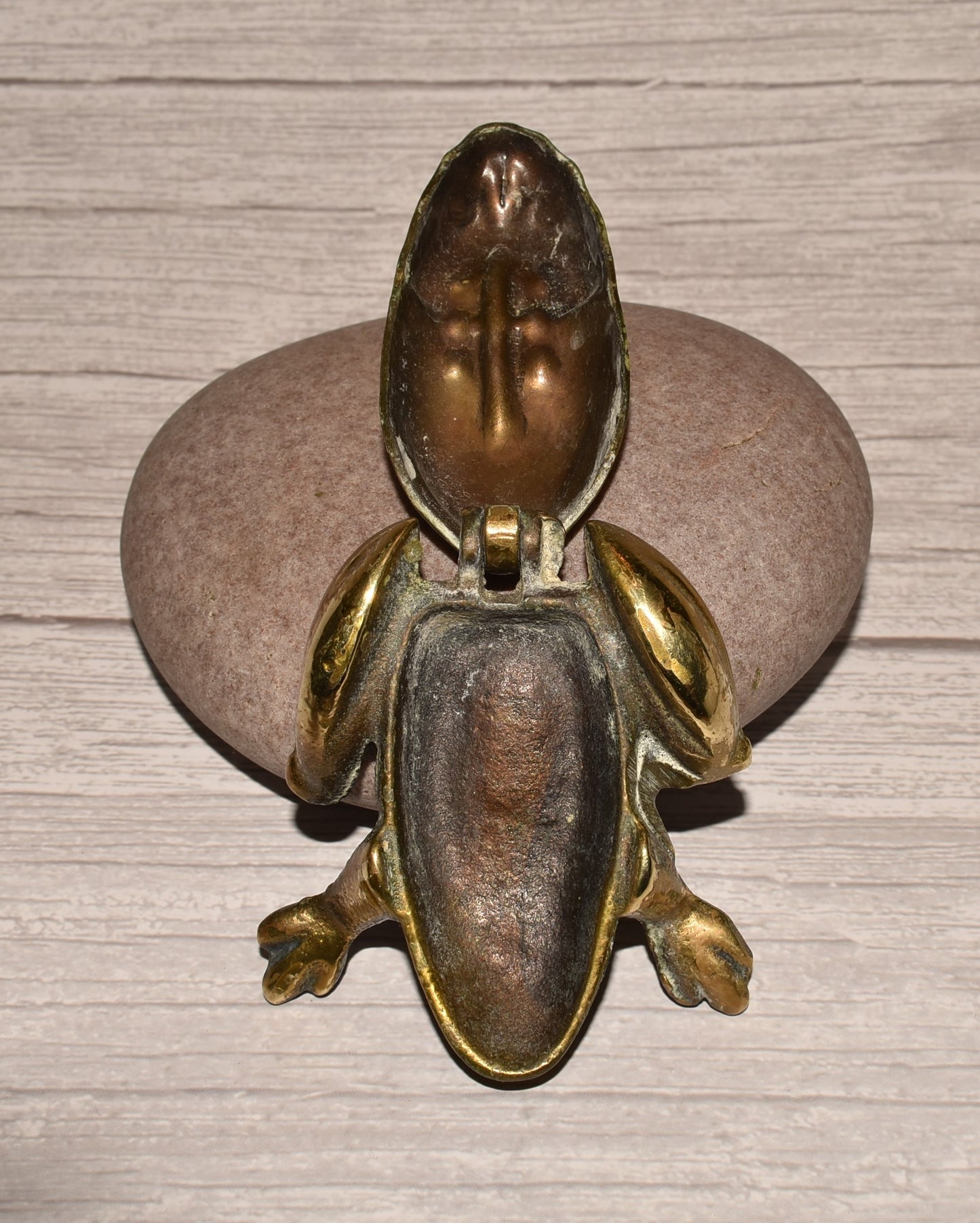 Vintage Brass Frog Box - Gorgeous Cast Brass Secret Box for Matches etc.