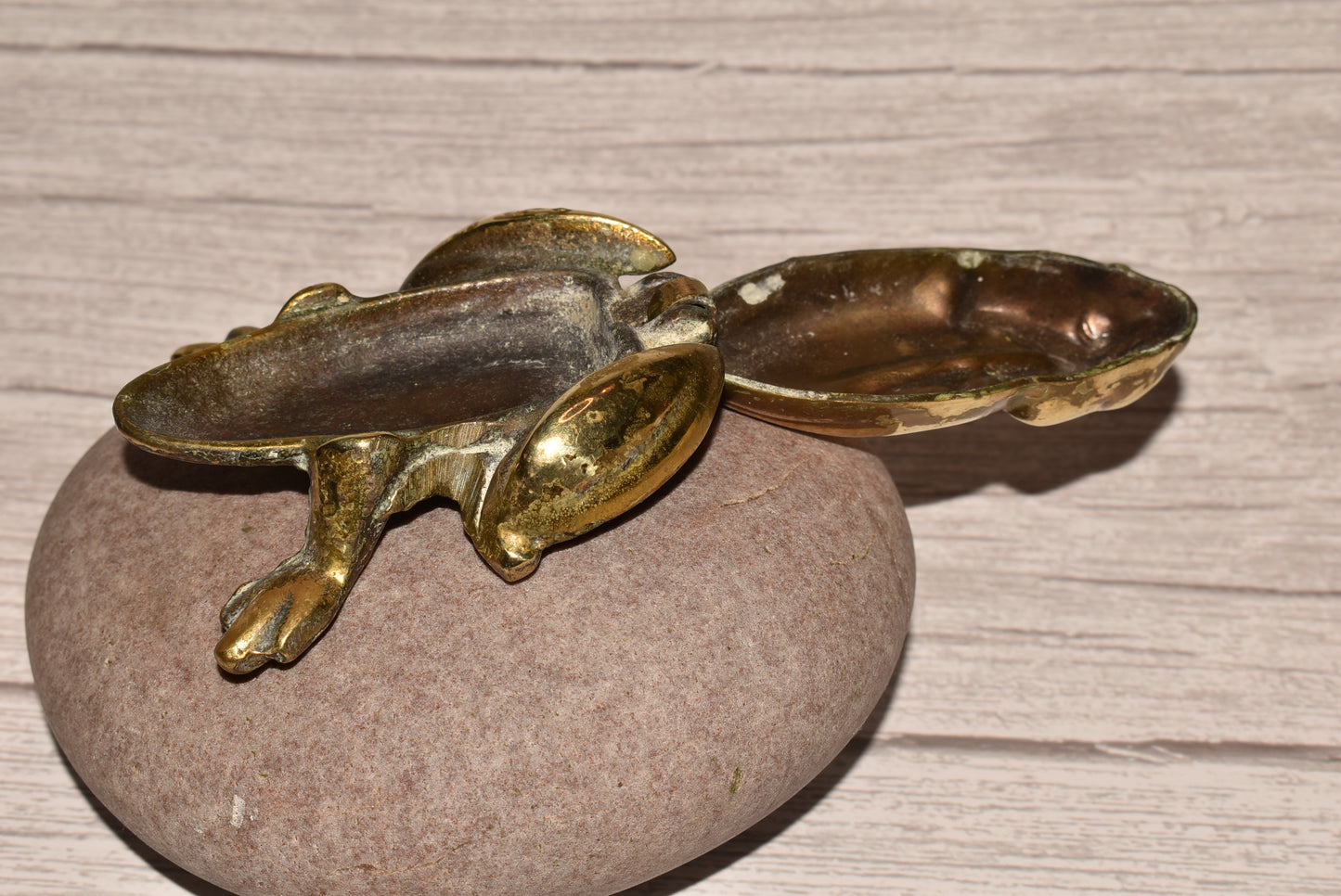 Vintage Brass Frog Box - Gorgeous Cast Brass Secret Box for Matches etc.