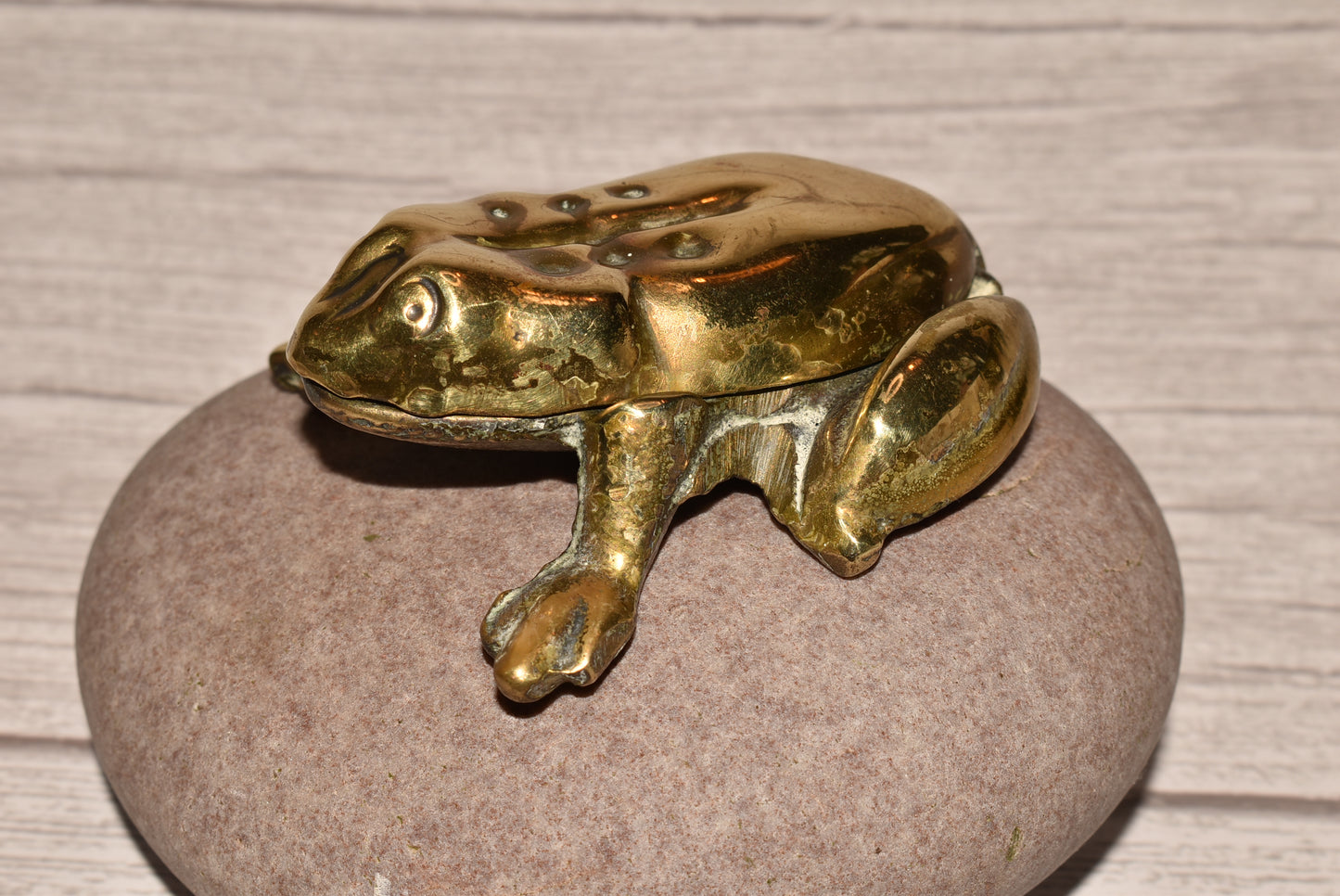 Vintage Brass Frog Box - Gorgeous Cast Brass Secret Box for Matches etc.