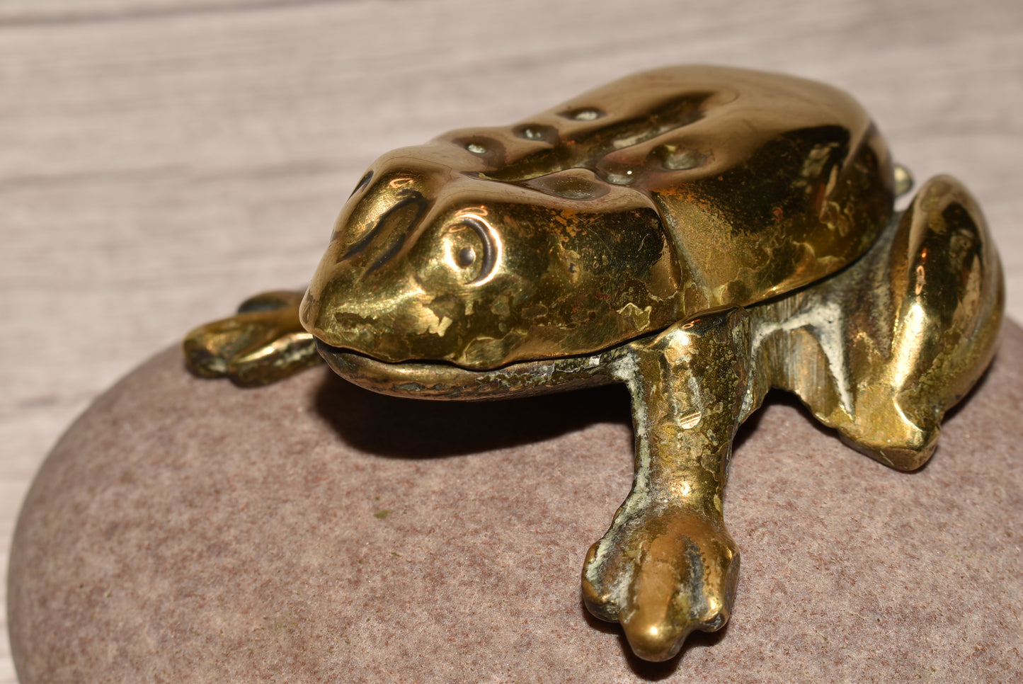 Vintage Brass Frog Box - Gorgeous Cast Brass Secret Box for Matches etc.