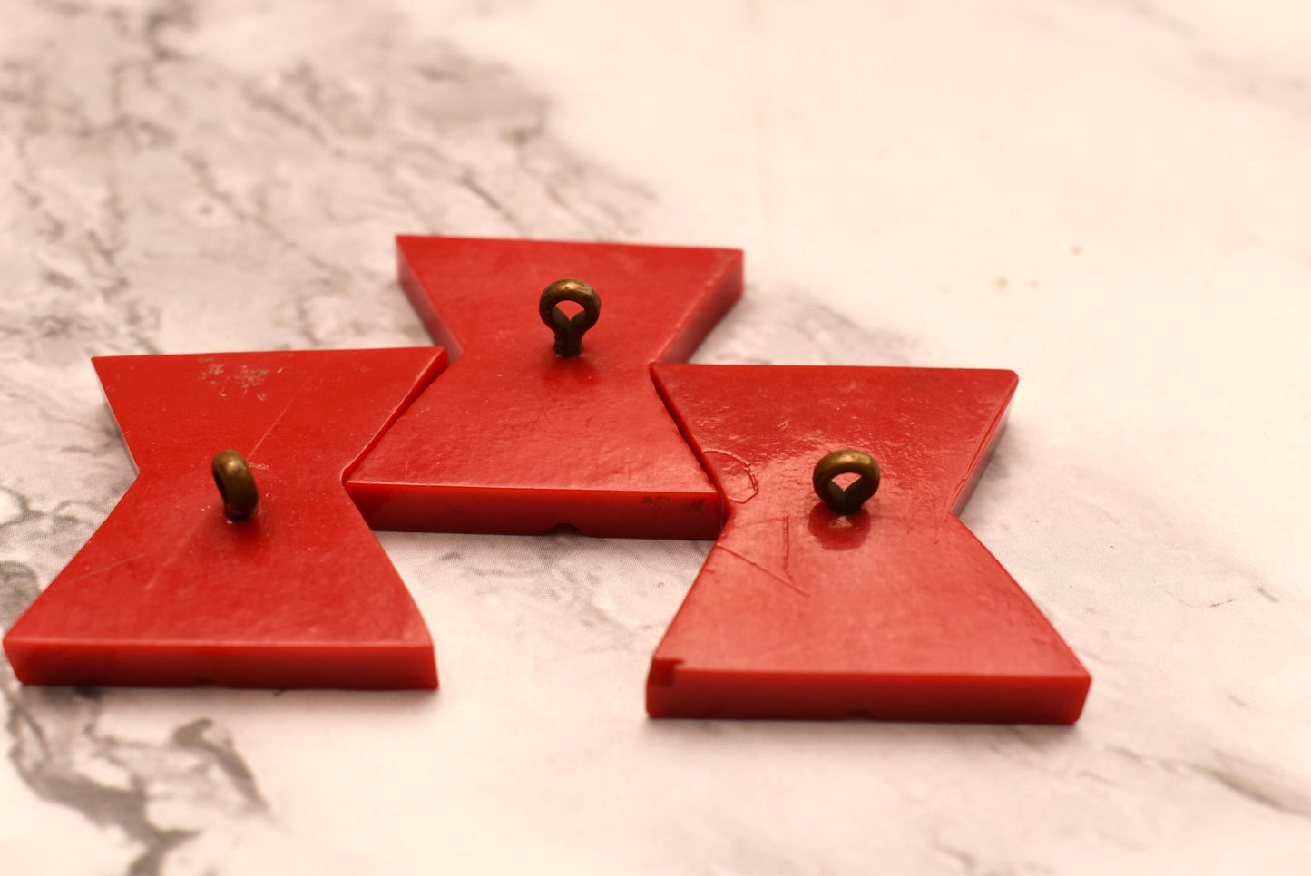 Antique Bakelite Buttons - Wonderful Edwardian Trio Geometric Red Statement Buttons