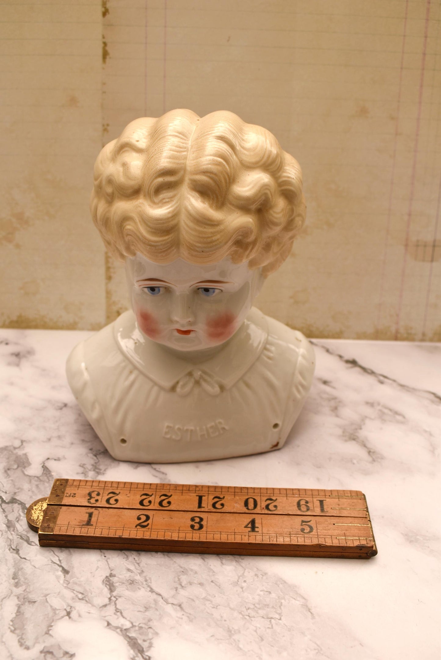 Hertwig Pet Name Large Victorian Doll Head - Amazing German Esther with Blonde Curls c1895