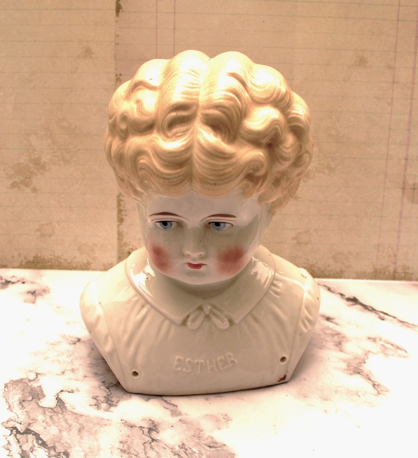 Hertwig Pet Name Large Victorian Doll Head - Amazing German Esther with Blonde Curls c1895