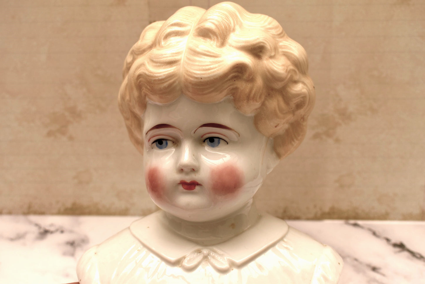 Hertwig Pet Name Large Victorian Doll Head - Amazing German Esther with Blonde Curls c1895