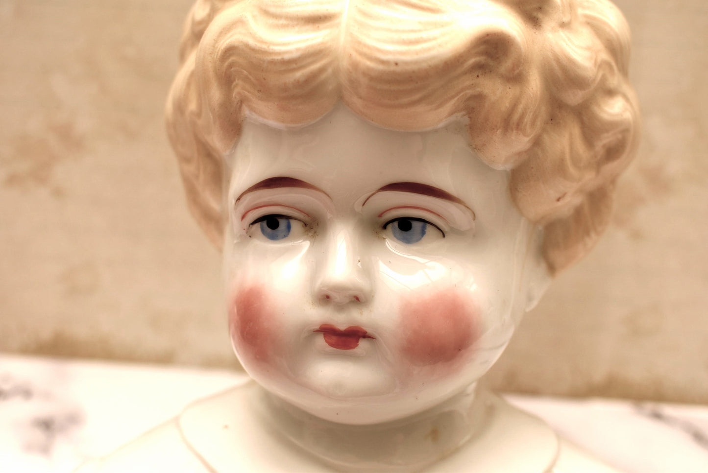 Hertwig Pet Name Large Victorian Doll Head - Amazing German Esther with Blonde Curls c1895