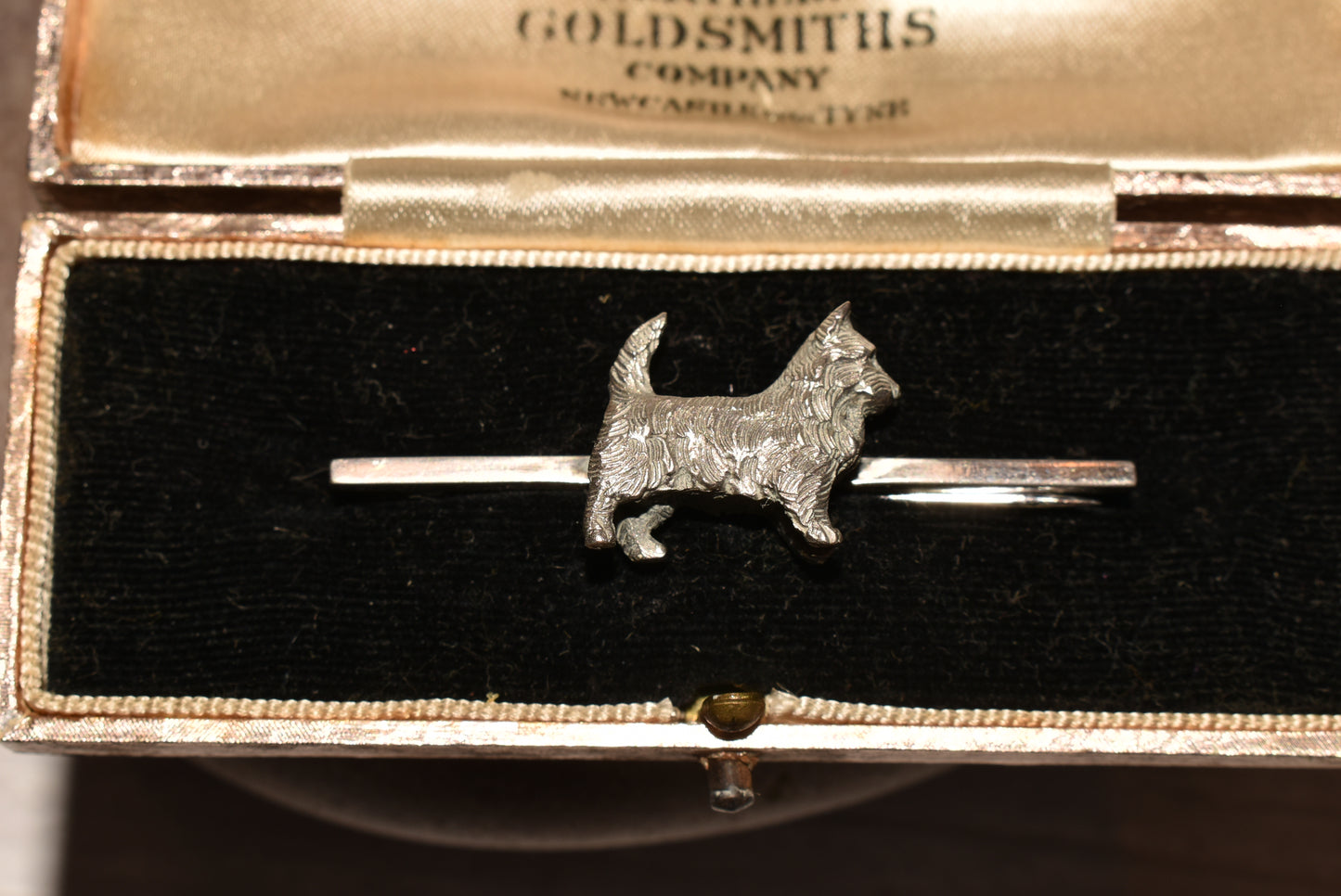 1909 Silver Terrier Brooch in Original Box
