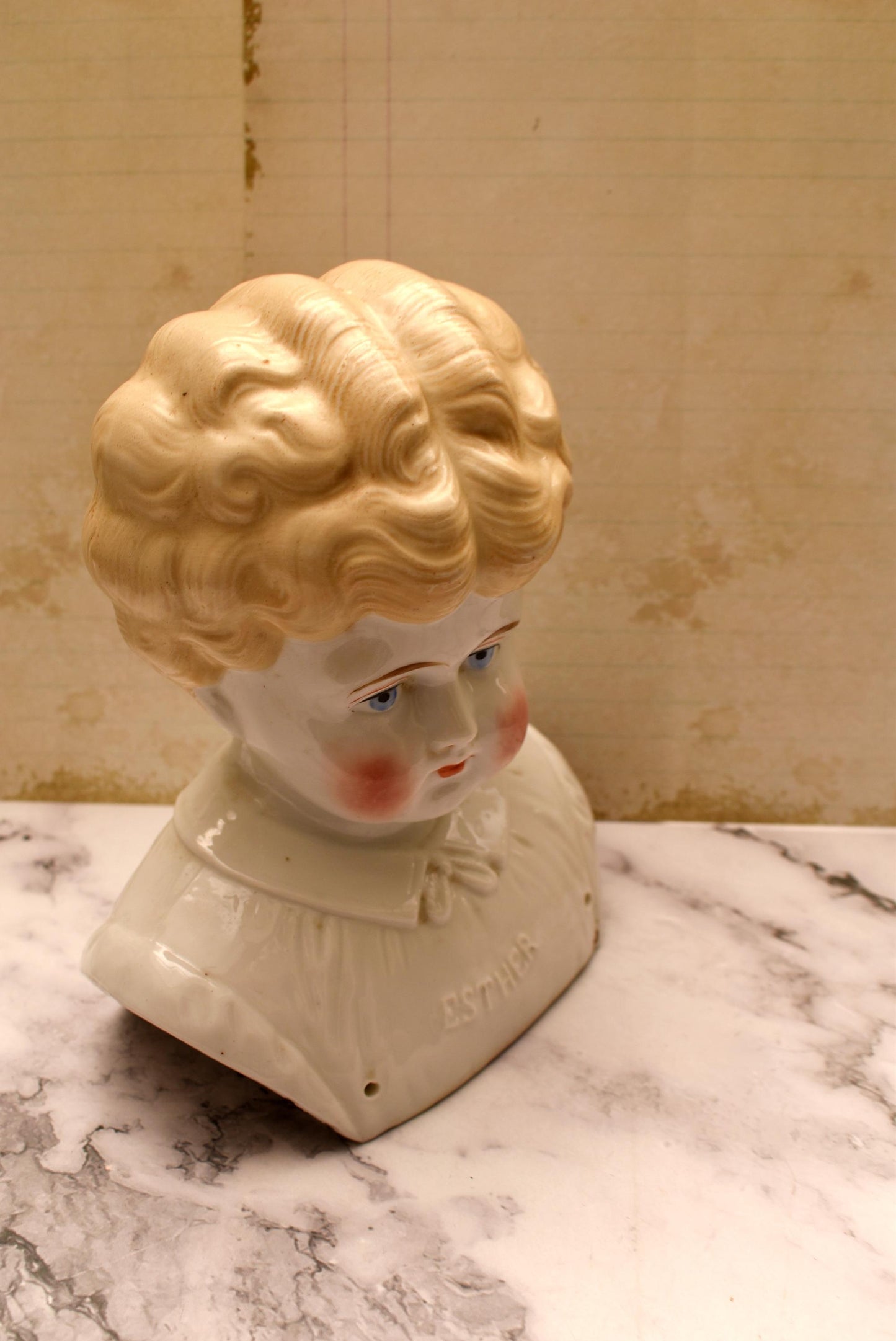 Hertwig Pet Name Large Victorian Doll Head - Amazing German Esther with Blonde Curls c1895