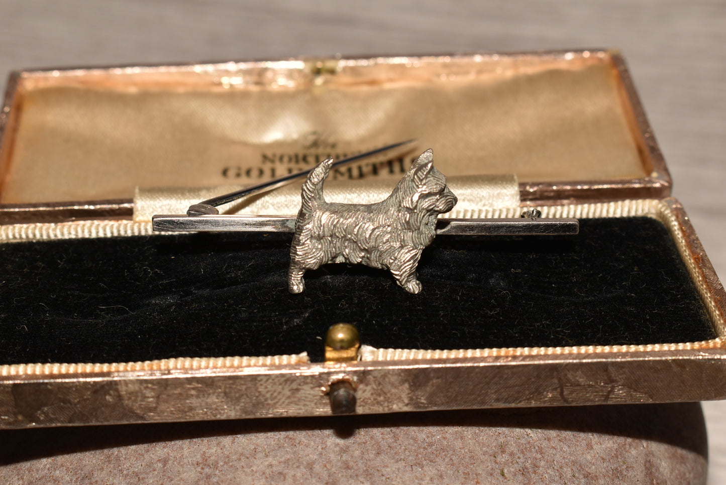 1909 Silver Terrier Brooch in Original Box
