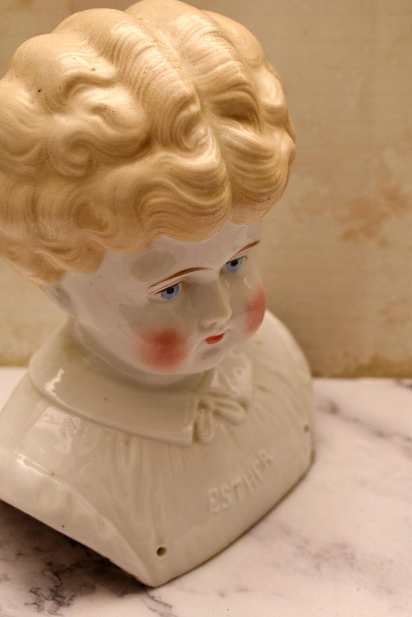 Hertwig Pet Name Large Victorian Doll Head - Amazing German Esther with Blonde Curls c1895