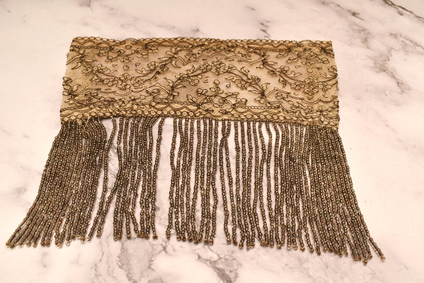 Antique Beaded Tassel Panel - Stunning Edwardian Hand Crafted Micro Bead and Lace Net Art Work for Costume