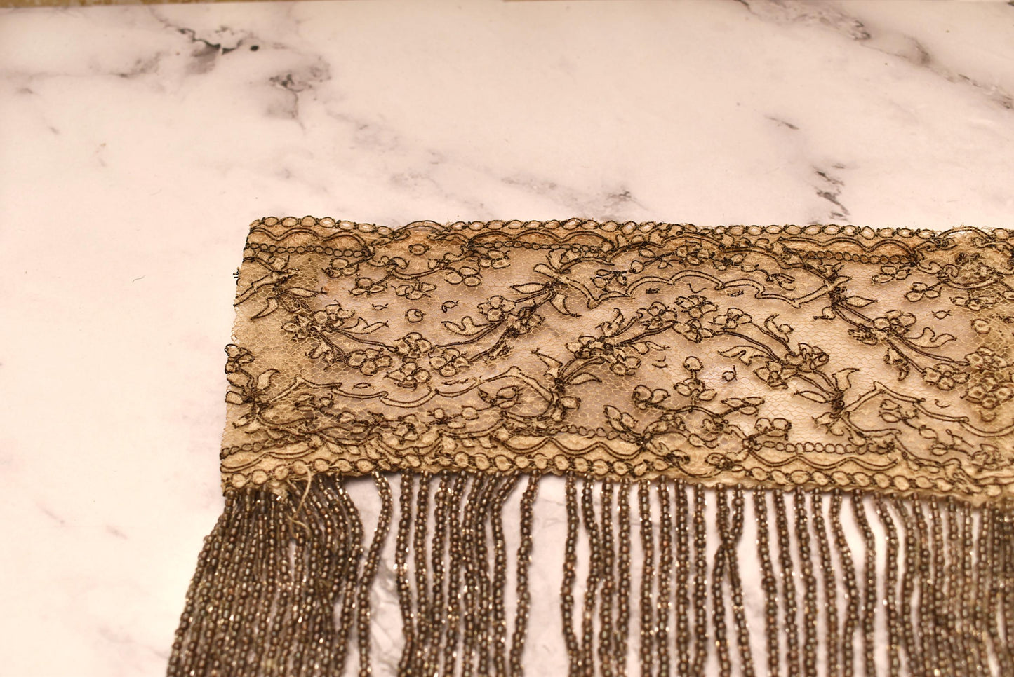 Antique Beaded Tassel Panel - Stunning Edwardian Hand Crafted Micro Bead and Lace Net Art Work for Costume