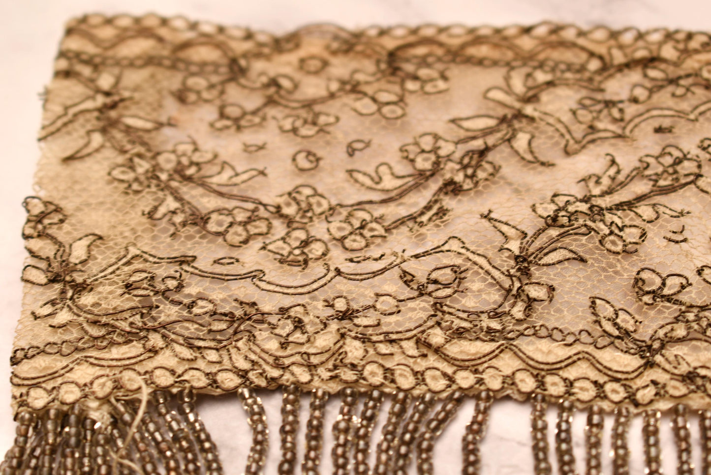 Antique Beaded Tassel Panel - Stunning Edwardian Hand Crafted Micro Bead and Lace Net Art Work for Costume