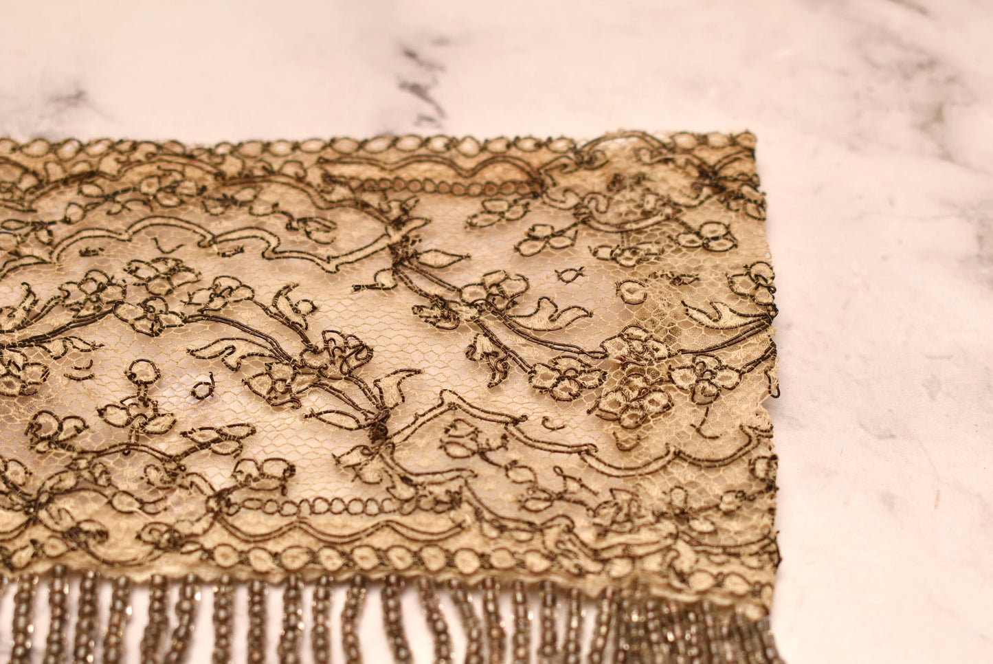 Antique Beaded Tassel Panel - Stunning Edwardian Hand Crafted Micro Bead and Lace Net Art Work for Costume