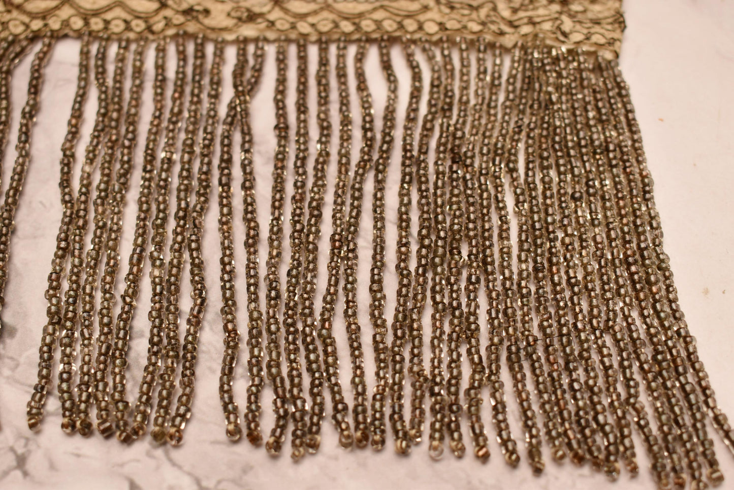 Antique Beaded Tassel Panel - Stunning Edwardian Hand Crafted Micro Bead and Lace Net Art Work for Costume