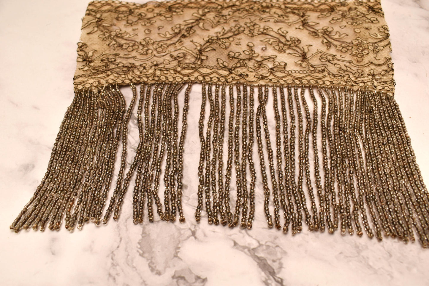 Antique Beaded Tassel Panel - Stunning Edwardian Hand Crafted Micro Bead and Lace Net Art Work for Costume