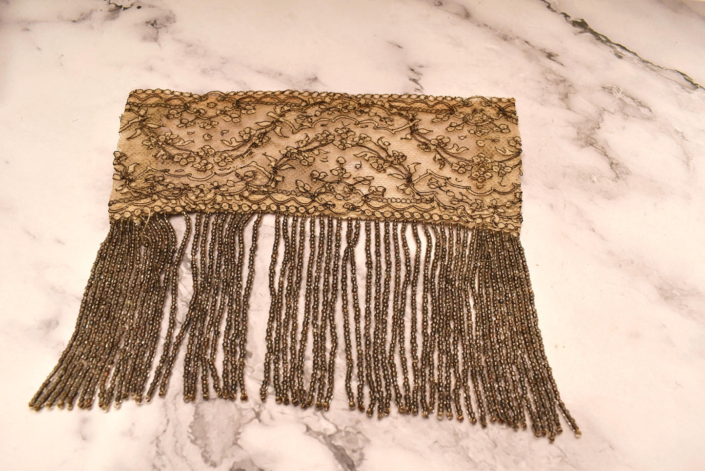 Antique Beaded Tassel Panel - Stunning Edwardian Hand Crafted Micro Bead and Lace Net Art Work for Costume