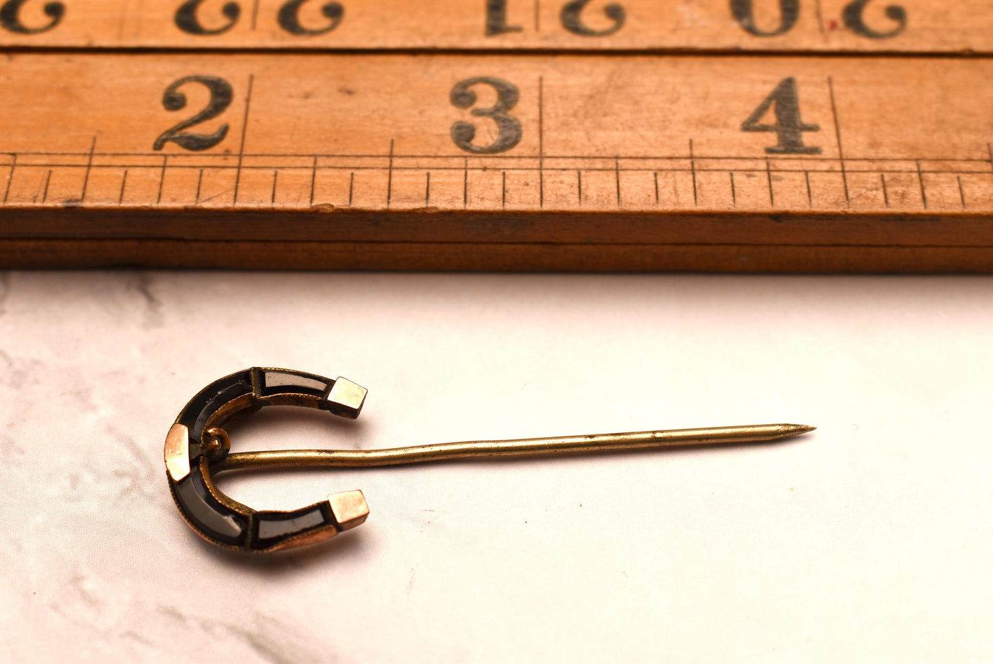 Georgian Cravat Pin - Beautiful Onyx Horseshoe Stick Pin