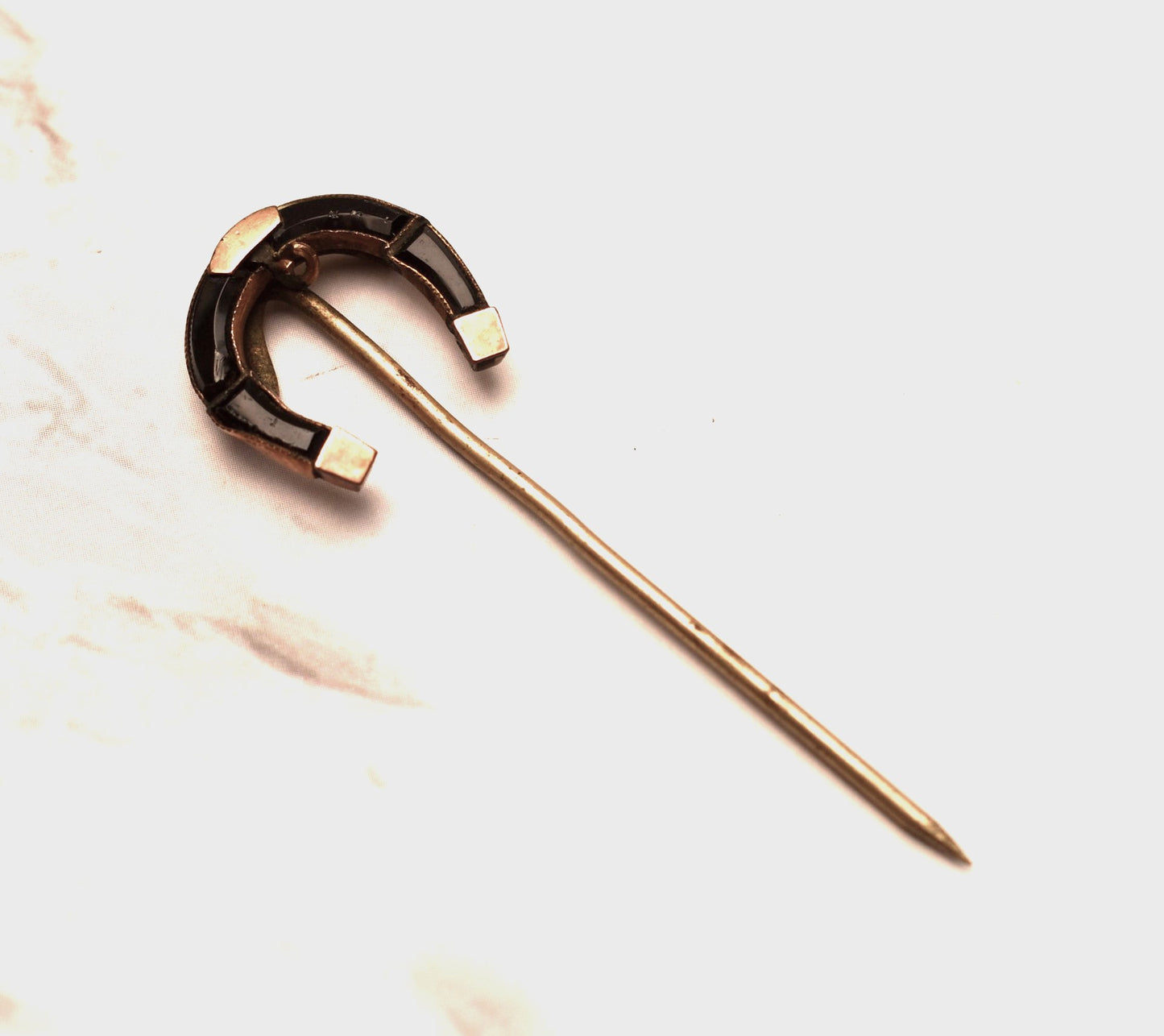 Georgian Cravat Pin - Beautiful Onyx Horseshoe Stick Pin