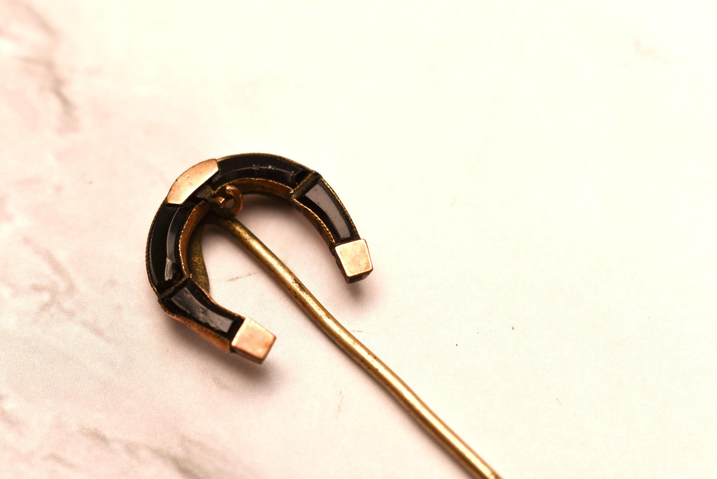 Georgian Cravat Pin - Beautiful Onyx Horseshoe Stick Pin