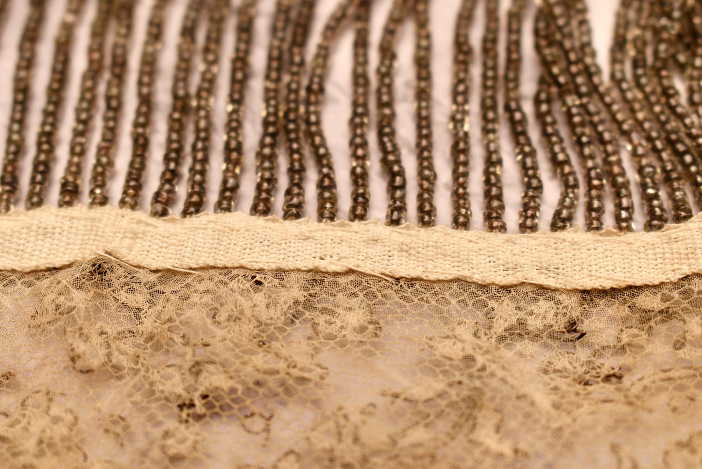Antique Beaded Tassel Panel - Stunning Edwardian Hand Crafted Micro Bead and Lace Net Art Work for Costume