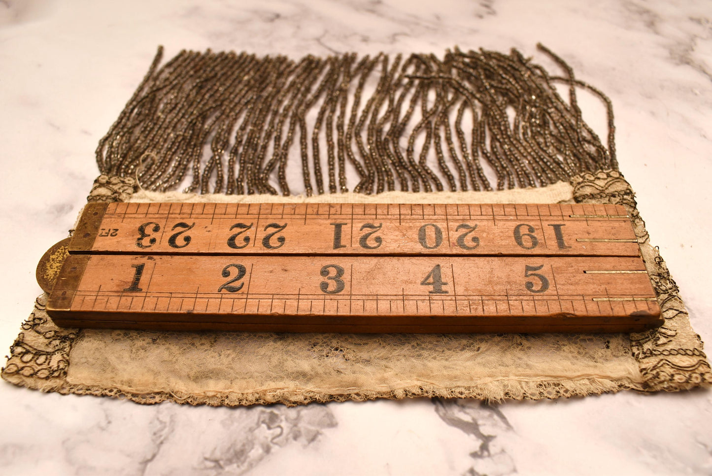 Antique Beaded Tassel Panel - Stunning Edwardian Hand Crafted Micro Bead and Lace Net Art Work for Costume