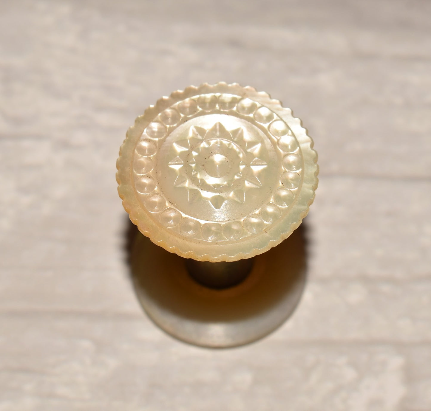 Antique Sewing Spool - Beautiful Carved Bone and Mother of Pearl Palais Royal Notion