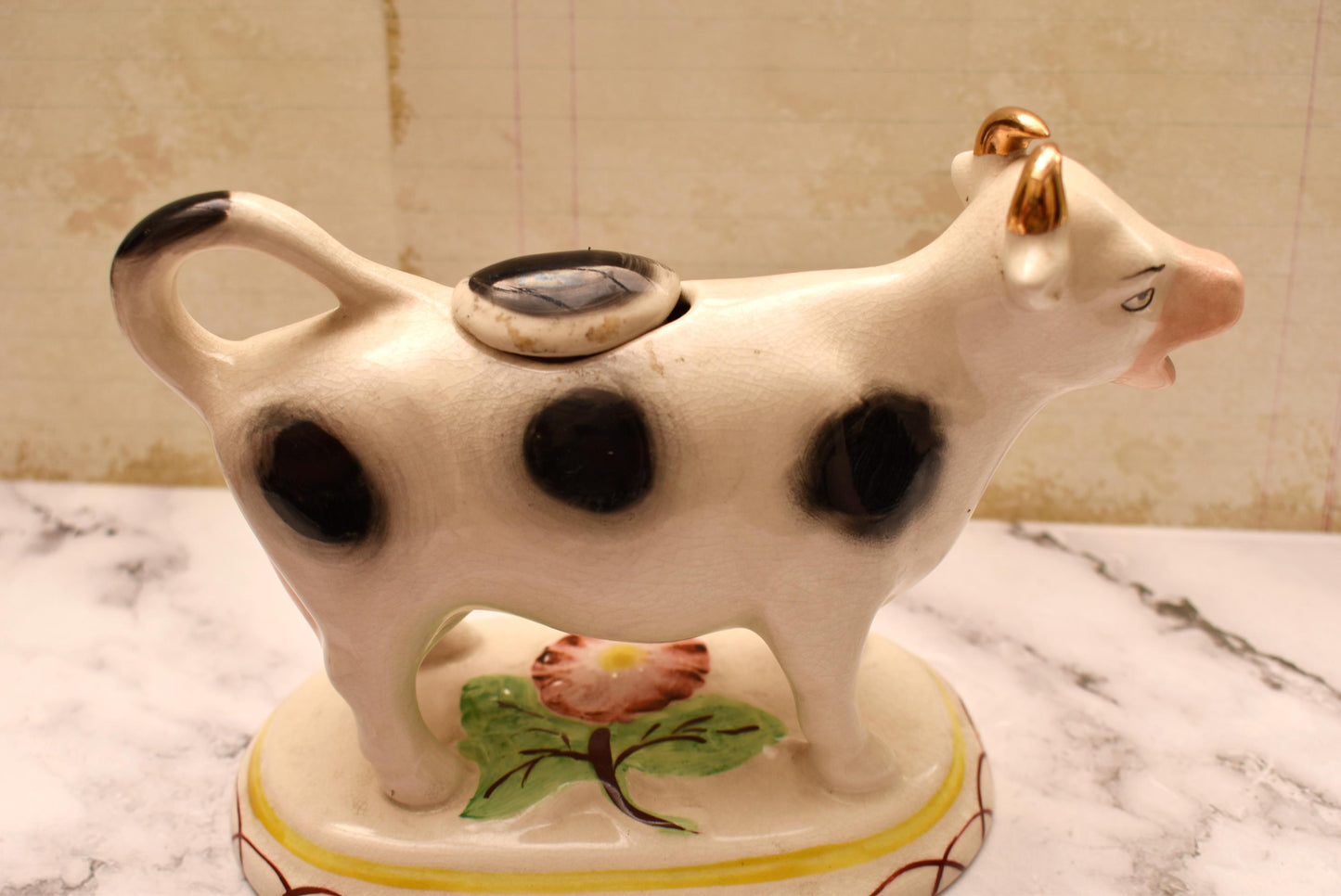 Staffordshire Cow Creamer - Gorgeous Large Porcelain 19th Century Jug with Lid