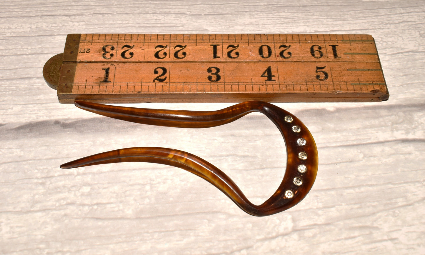 Antique Hair Comb - Beautiful Victorian Horn and Paste