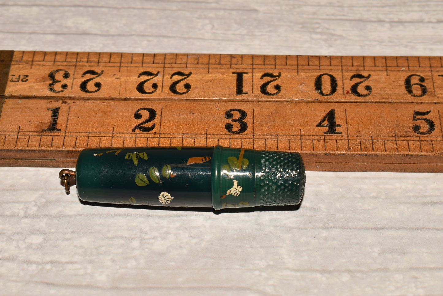Antique Thimble Etui - Gorgeous Painted Thimble, Thread Spool and Needle Store for Chatelaine