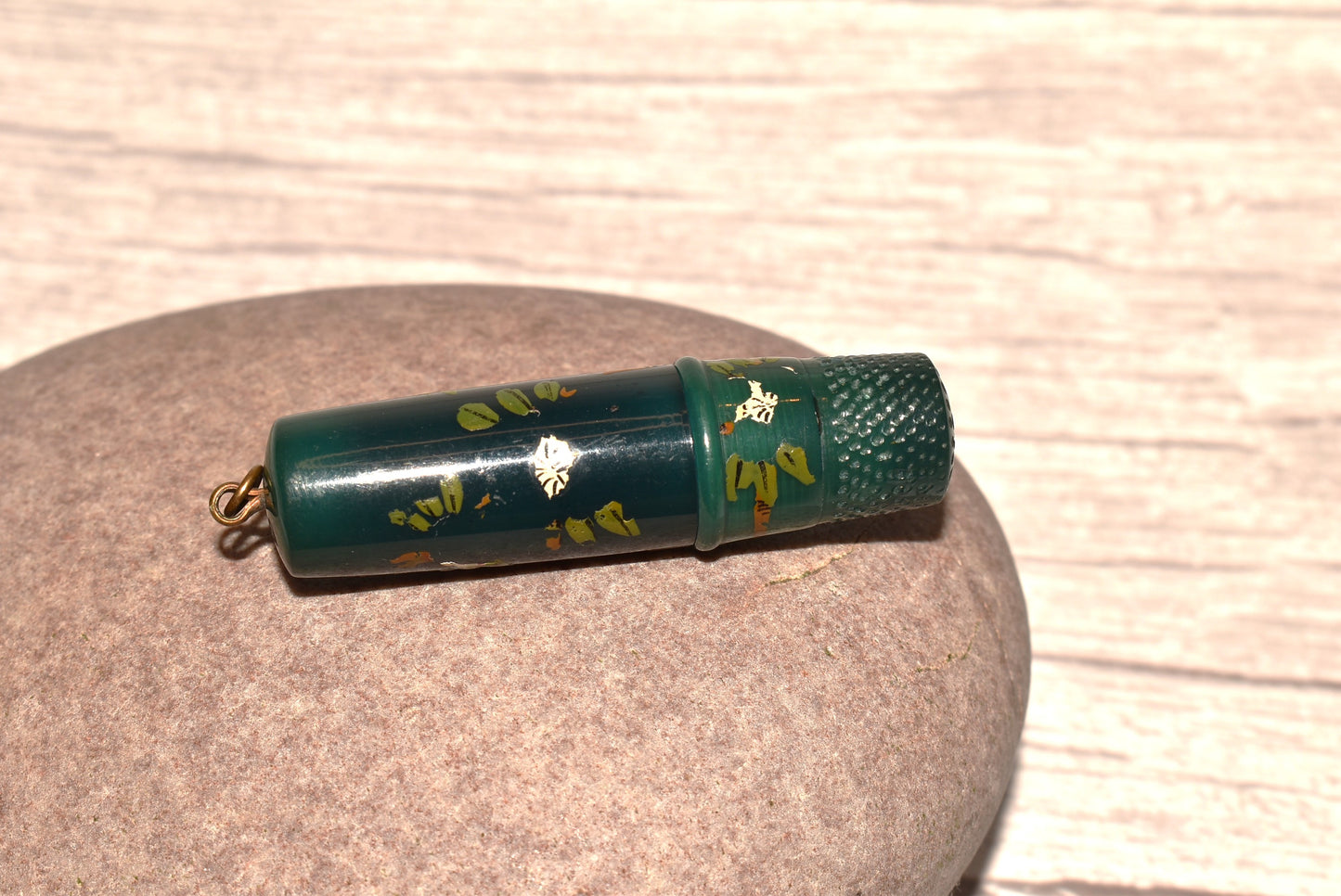 Antique Thimble Etui - Gorgeous Painted Thimble, Thread Spool and Needle Store for Chatelaine