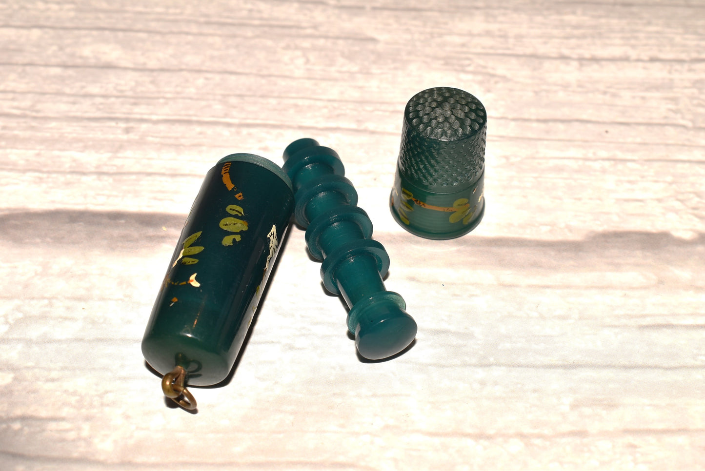 Antique Thimble Etui - Gorgeous Painted Thimble, Thread Spool and Needle Store for Chatelaine