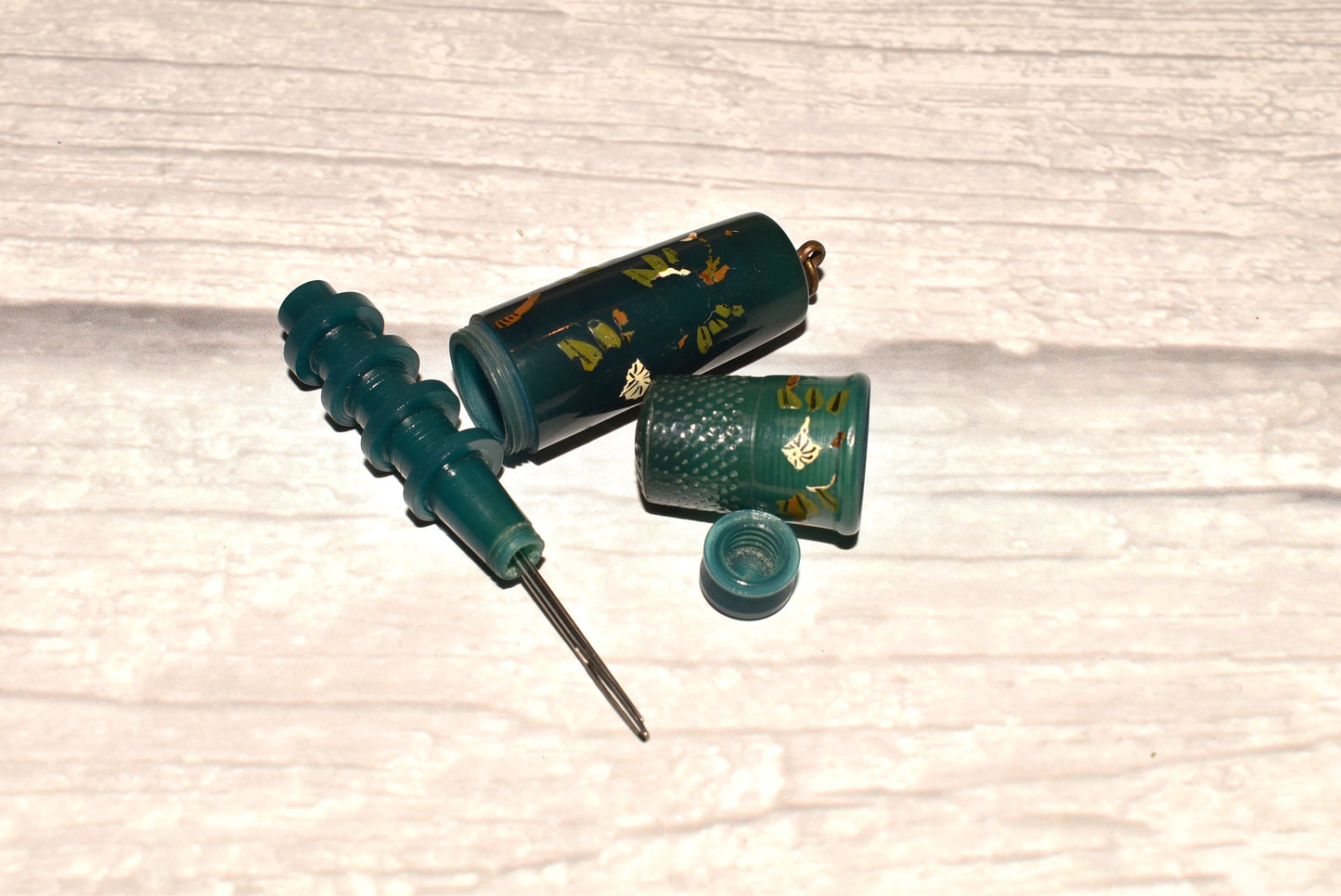 Antique Thimble Etui - Gorgeous Painted Thimble, Thread Spool and Needle Store for Chatelaine