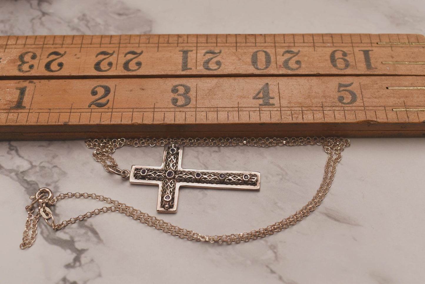 Silver Amethyst Cross Necklace - Gorgeous Large Crucifix on Sterling Chain